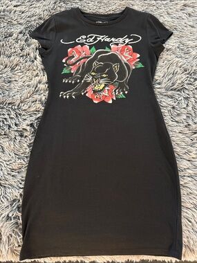 Ed Hardy | Dresses | Blooming Wildly Periwinkle Ribbed Graphic Tank Mini  Dress By Ed Hardy | Poshmark